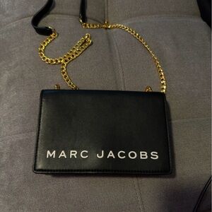 Marc Jacobs Black Leather Crossbody with Gold Chain
